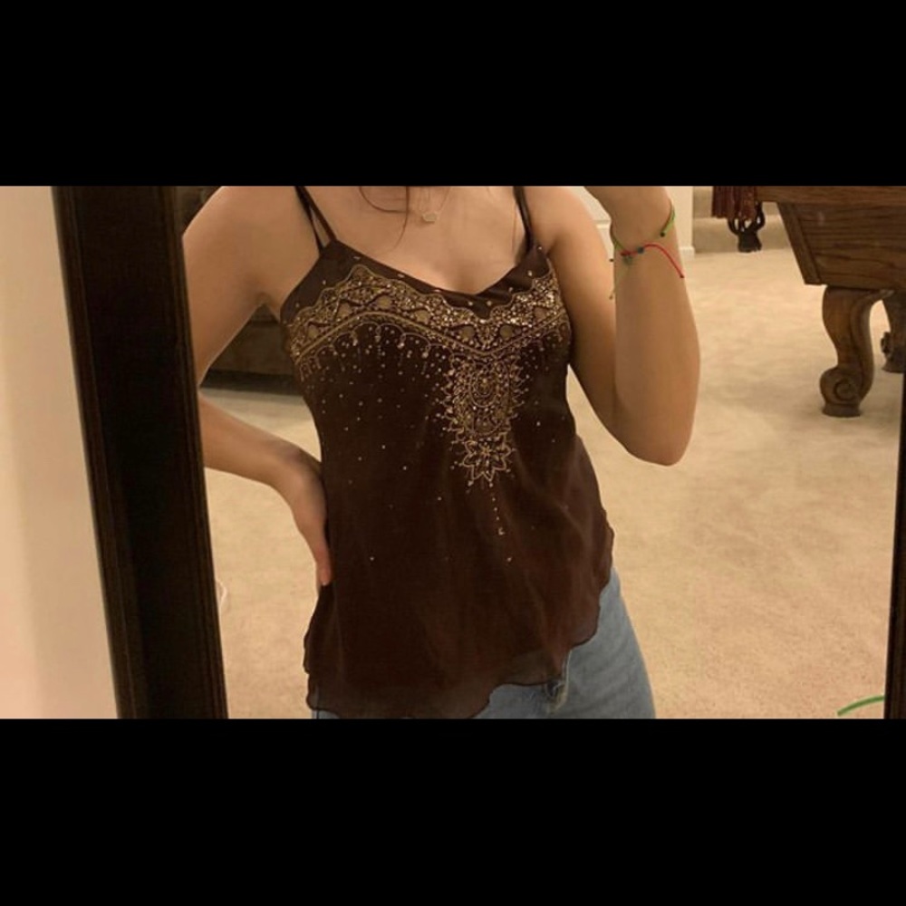 Cute brown tank with gold sparkles!